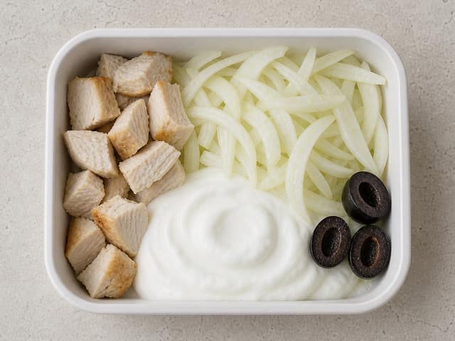Prepared cold rotisserie chicken quark fennel olive box