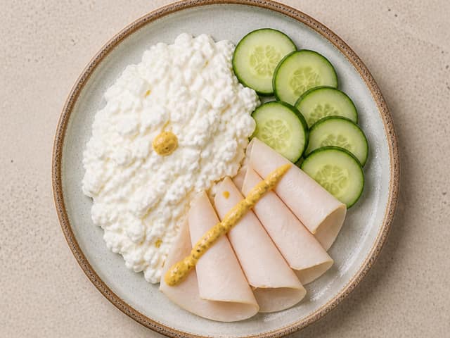 Prepared cottage cheese turkey cucumber plate